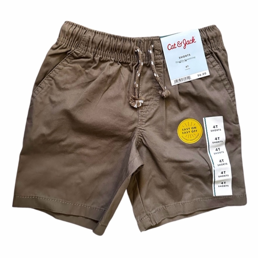 Cat & Jack Khaki 100% Cotton Shorts 4T boy stretchy waistband
